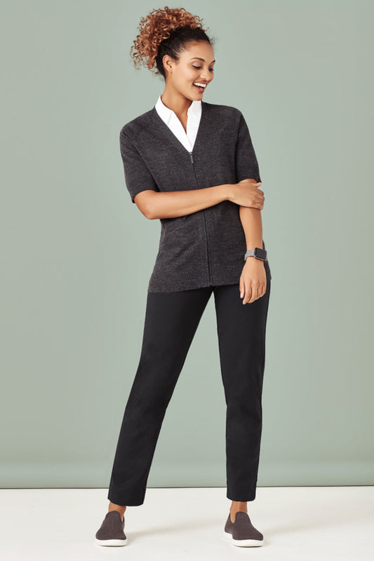 Womens Zip Front Short Sleeve Knit
